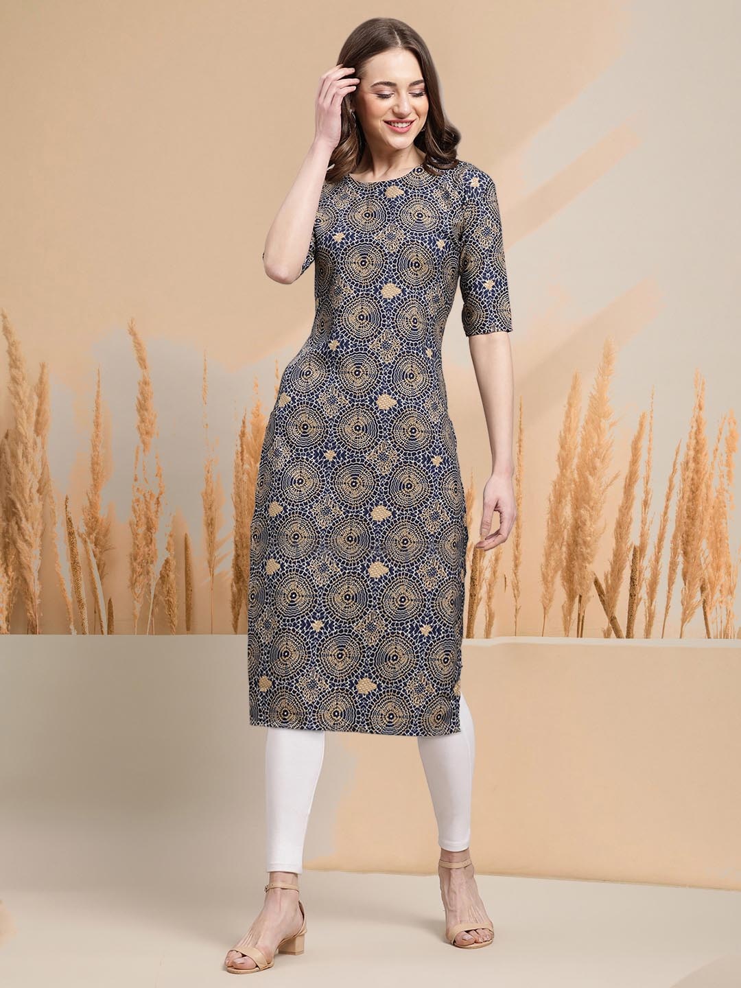 

7Threads Women Ethnic Motifs Printed Thread Work Floral Crepe Kurta, Multi