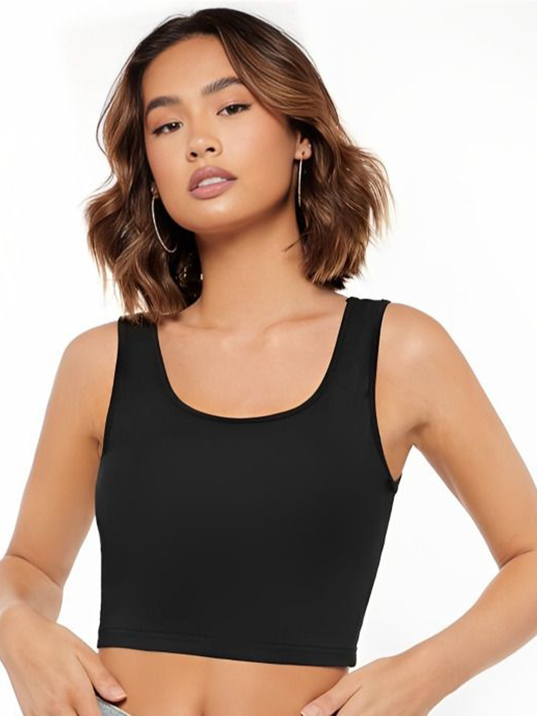 

sollobell Solid Cotton Tank Crop Top, Black