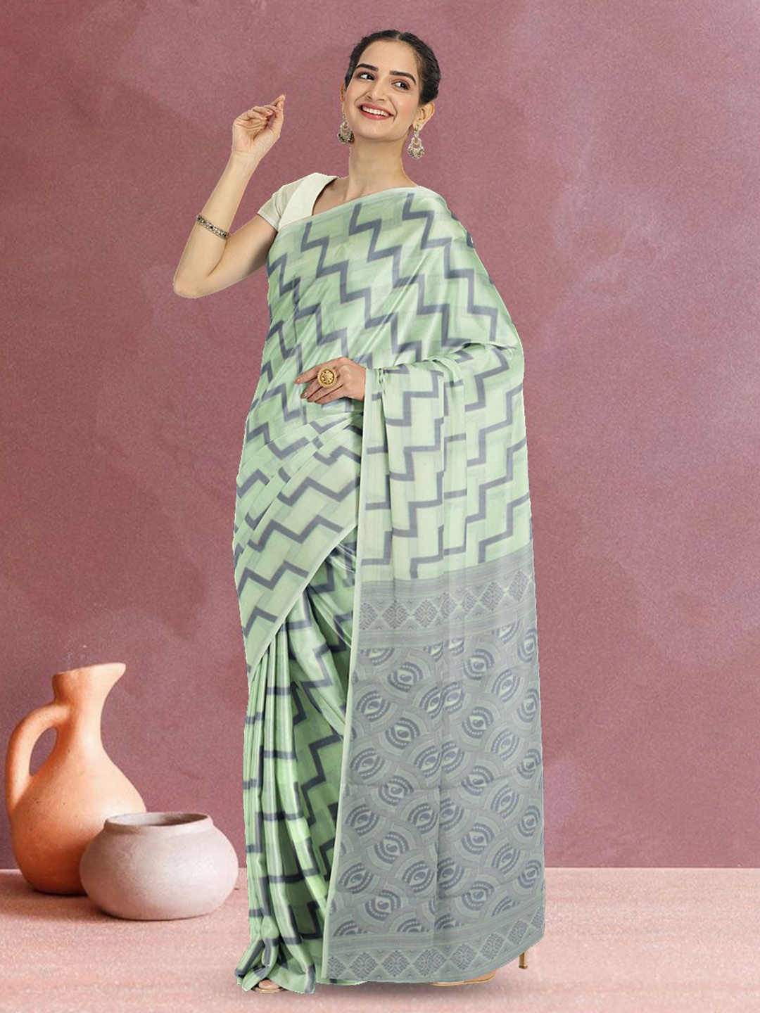 

Avishya Women Silk Cotton Saree, Green