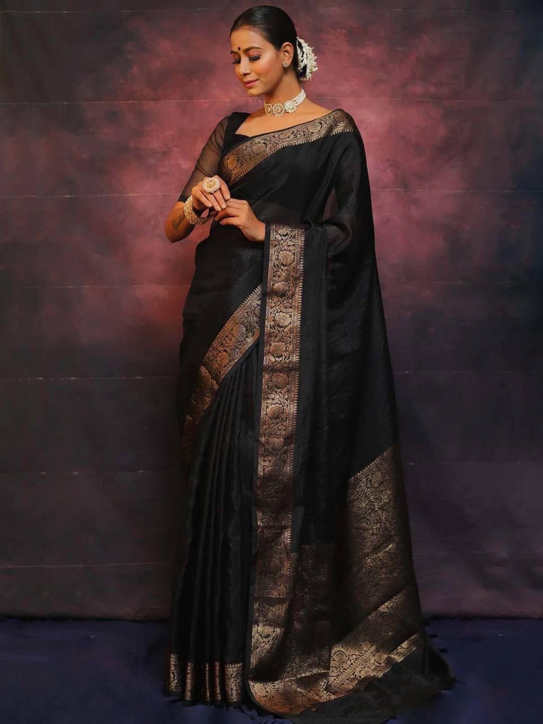 

Upalksh Woven Design Zari Pure Silk Banarasi Saree, Black