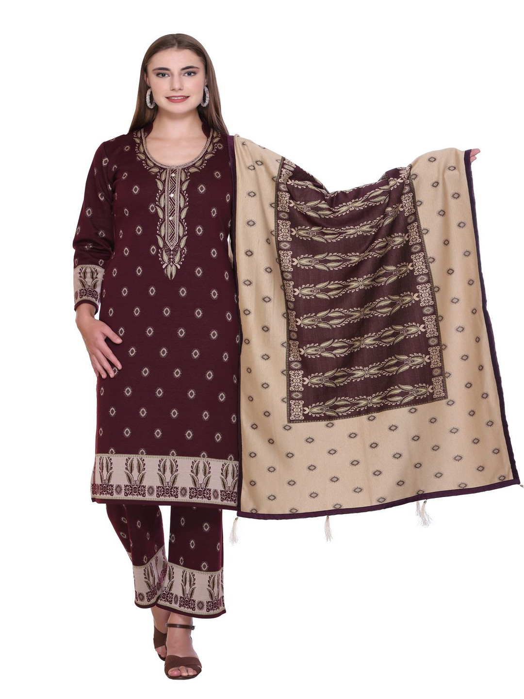

ROSARY Winter Women Ethnic Motifs Regular Kurta with Palazzos & With Dupatta, Red
