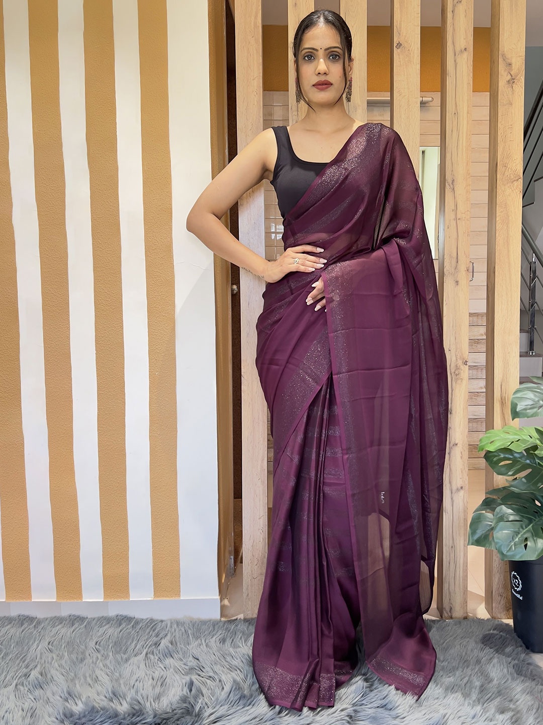 

Upalksh Striped Kota Saree, Purple