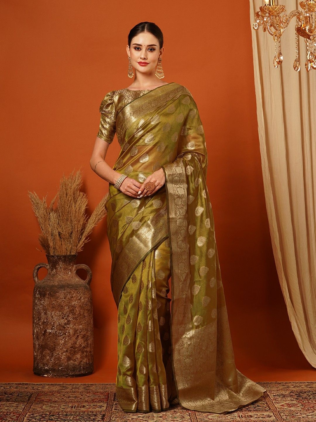 

WINKLECART Woven Design Zari Pure Silk Banarasi Saree, Yellow