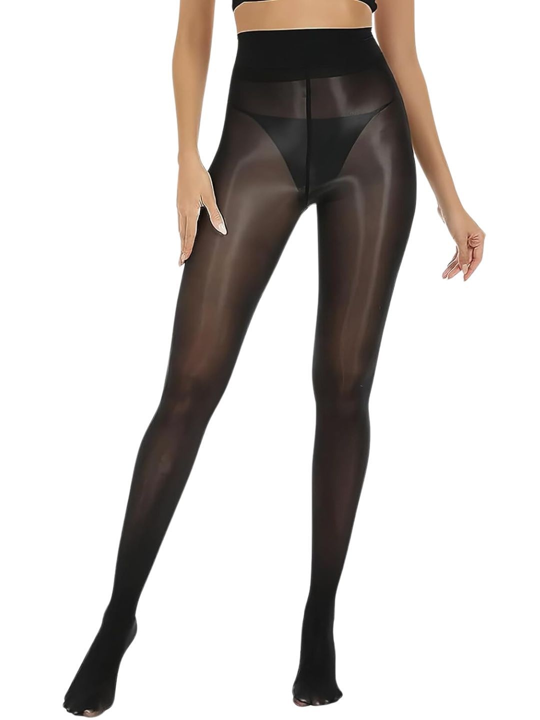 

CareDone Women's Oil Shiny Glossy High Waist Seamless Sheer Tights, Black