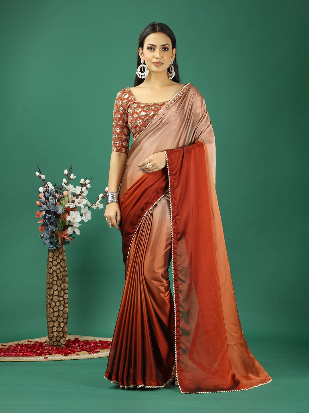 

HI FI NX Ombre Embroidered Banarasi Saree, Brown