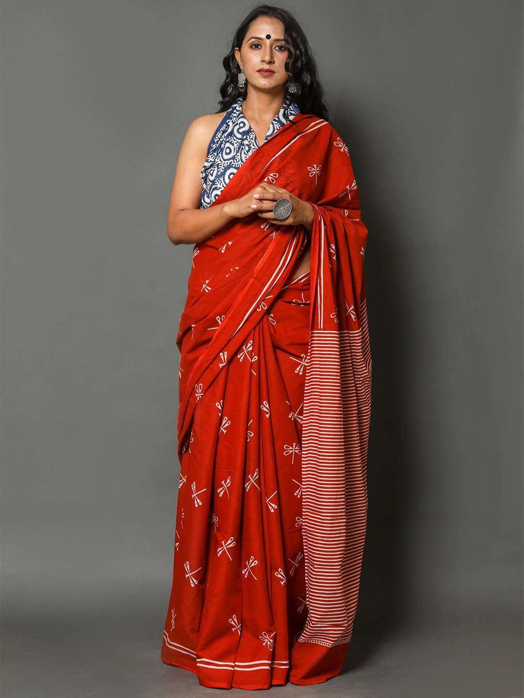 

Craft Musium Floral Pure Cotton Bagru Saree, Maroon