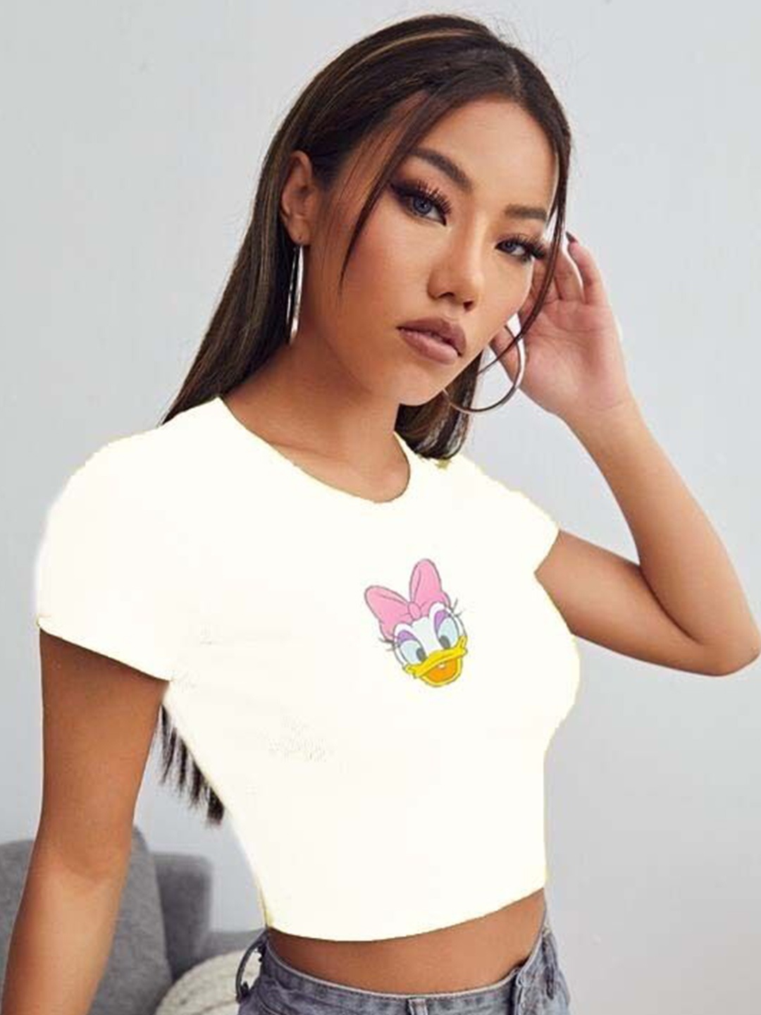 

sollobell Printed Cotton Fitted Crop Top, White