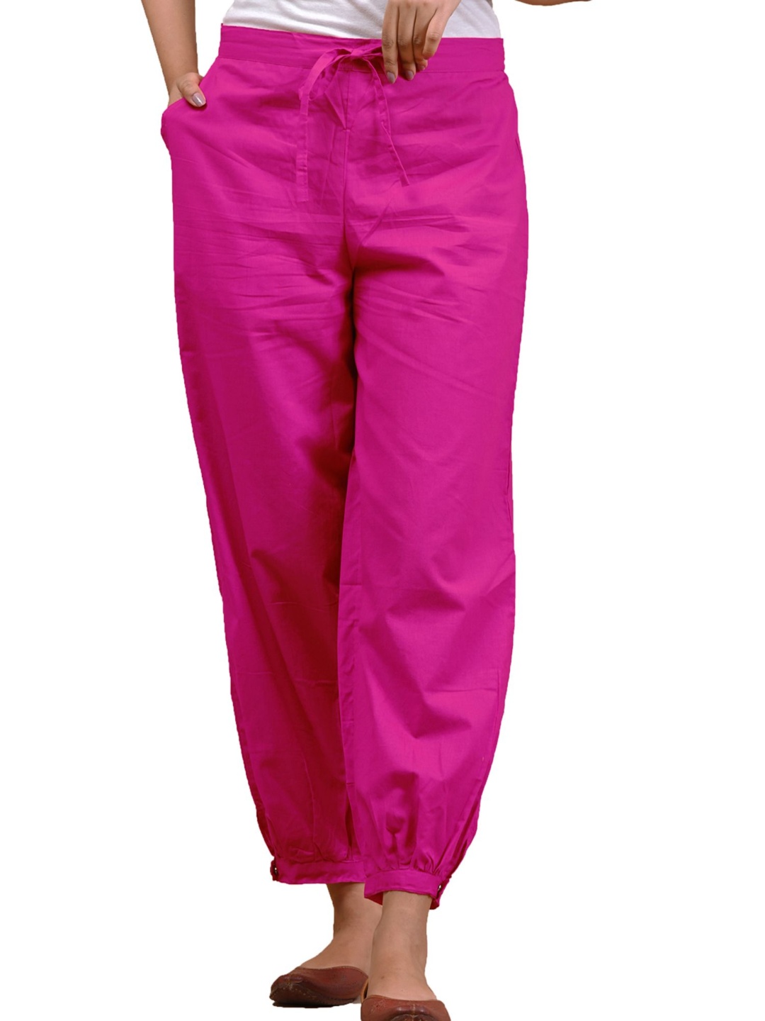 

Anootha Women Loose Fit Mid-Rise Pure Cotton Harem Pant, Pink