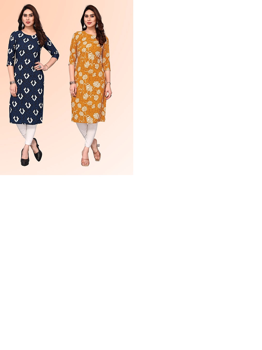 

KETAKI FASHION Selection Of 2 Abstract Printed Straight Kurtas, Navy blue