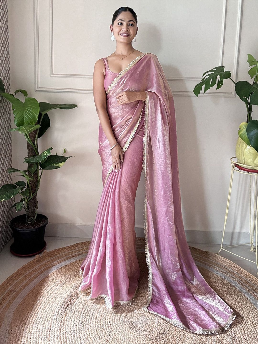 

Saree mall Embellished Sequinned Tissue Sarees, Mauve