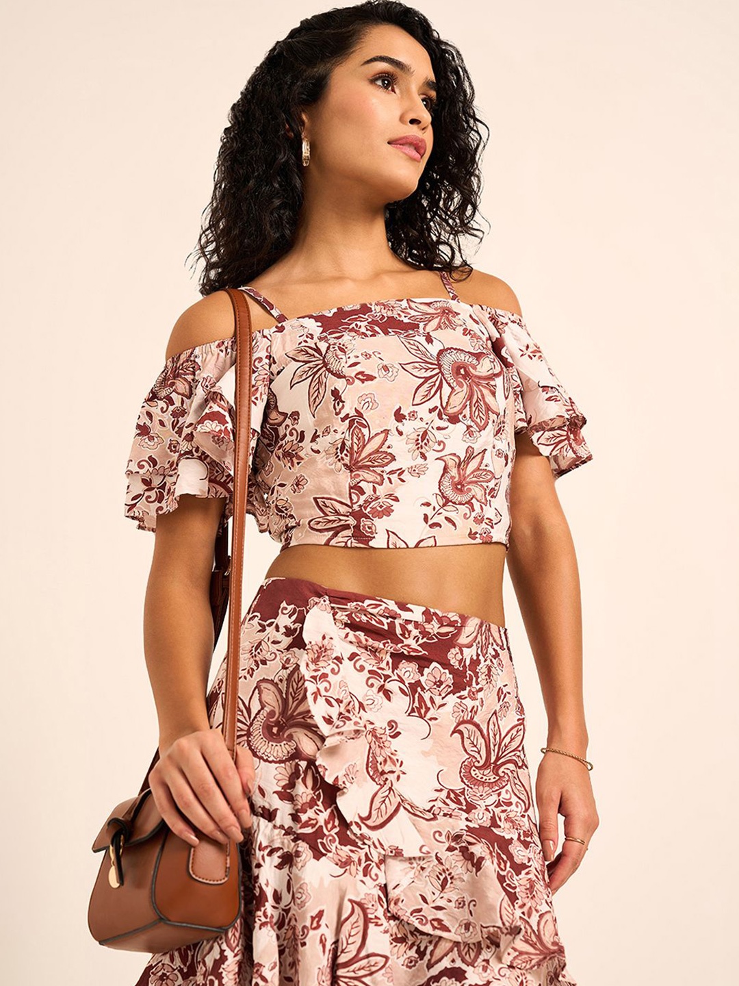 

Honey by Pantaloons Floral Printed Off-Shoulder Bardot Crop Top, Peach