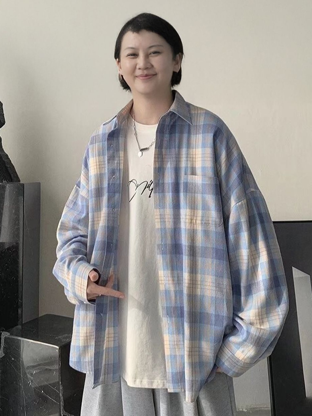 

StyleCast Men Tartan Checked Oversized Casual Shirt, Blue