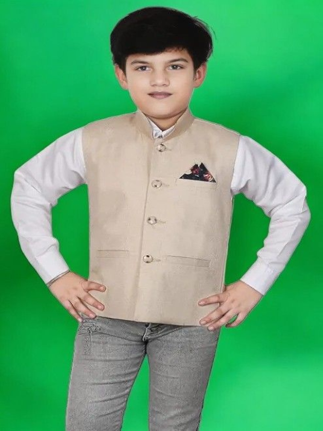 

Eliq Boys Cotton Jutte Nehru Jacket, Cream