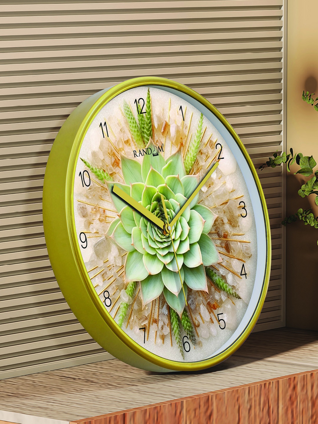 

RANDOM Green & Brown Floral Printed 12" Sweep Silent Non-Ticking Contemporary Wall Clock