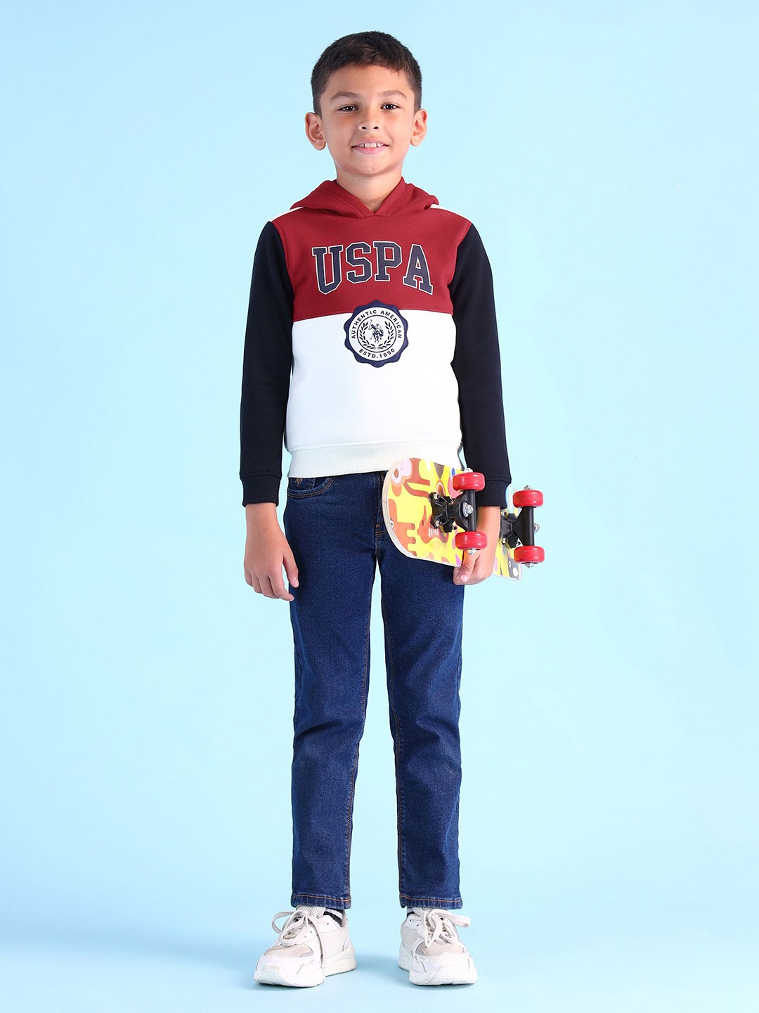 

U.S. Polo Assn. Kids Boys Typography Printed Hooded Pullover Sweatshirt, White