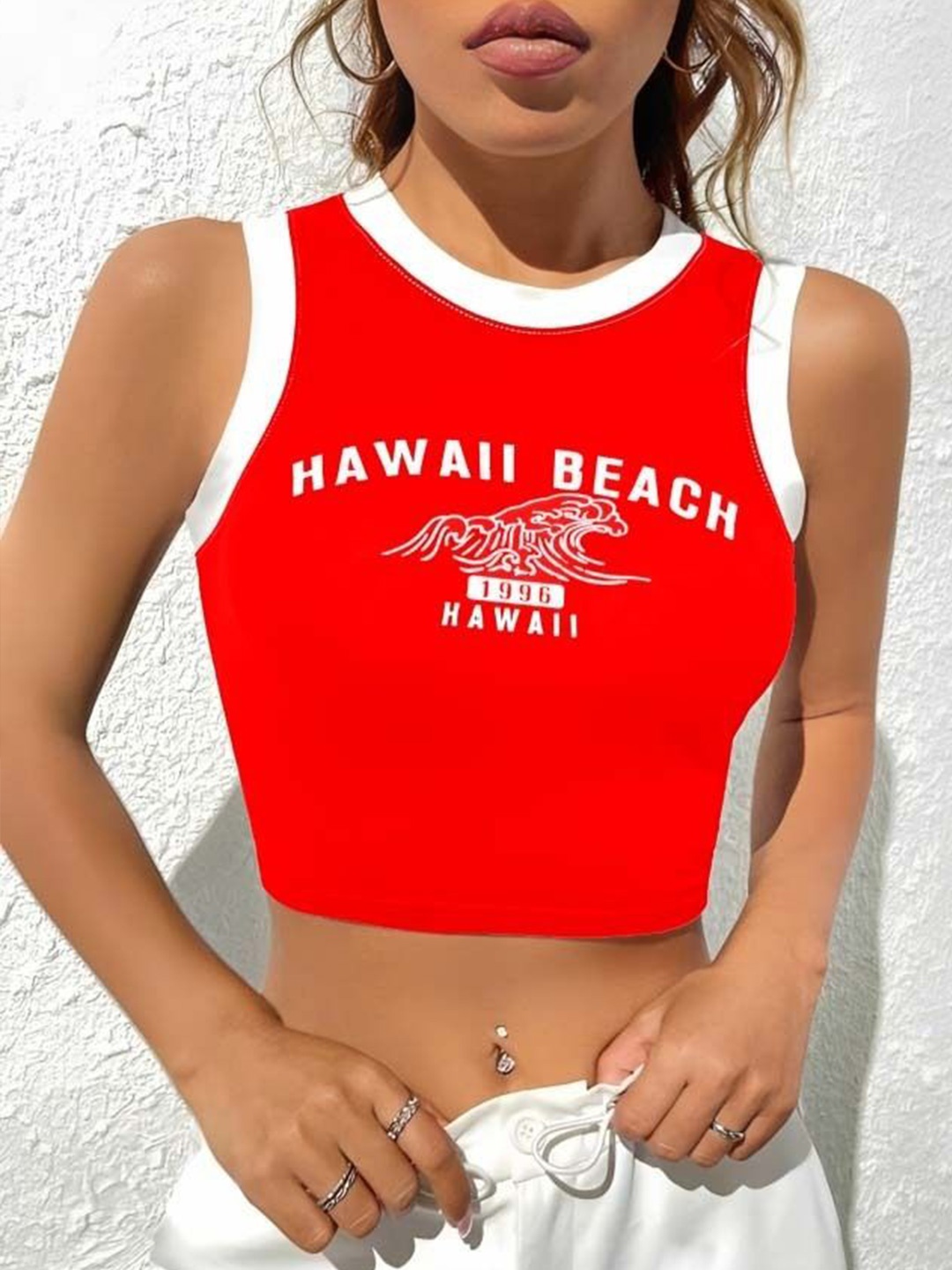 

sollobell Print Cotton Tank Crop Top, Red