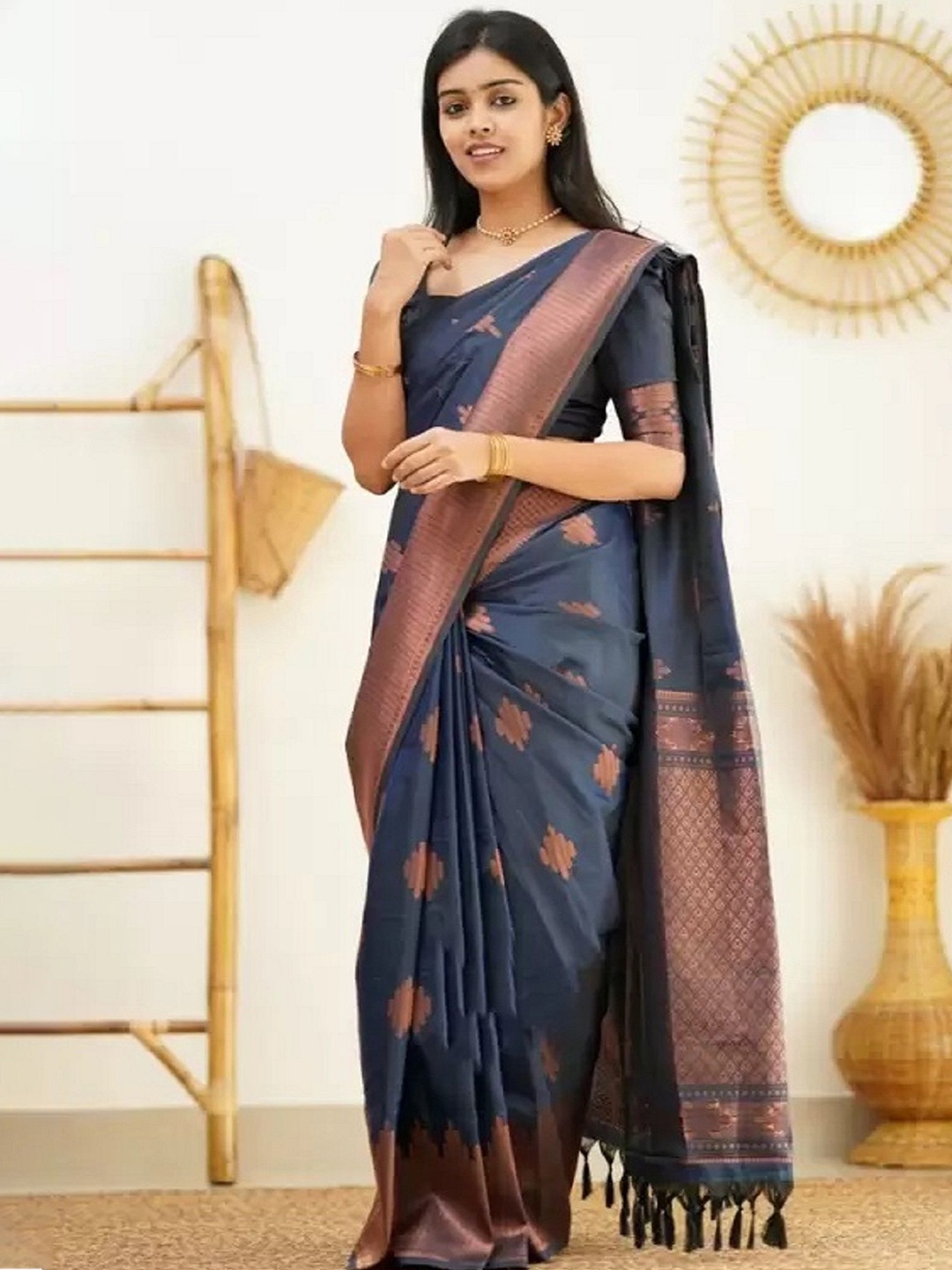

Aika Woven Design Satin Saree, Blue