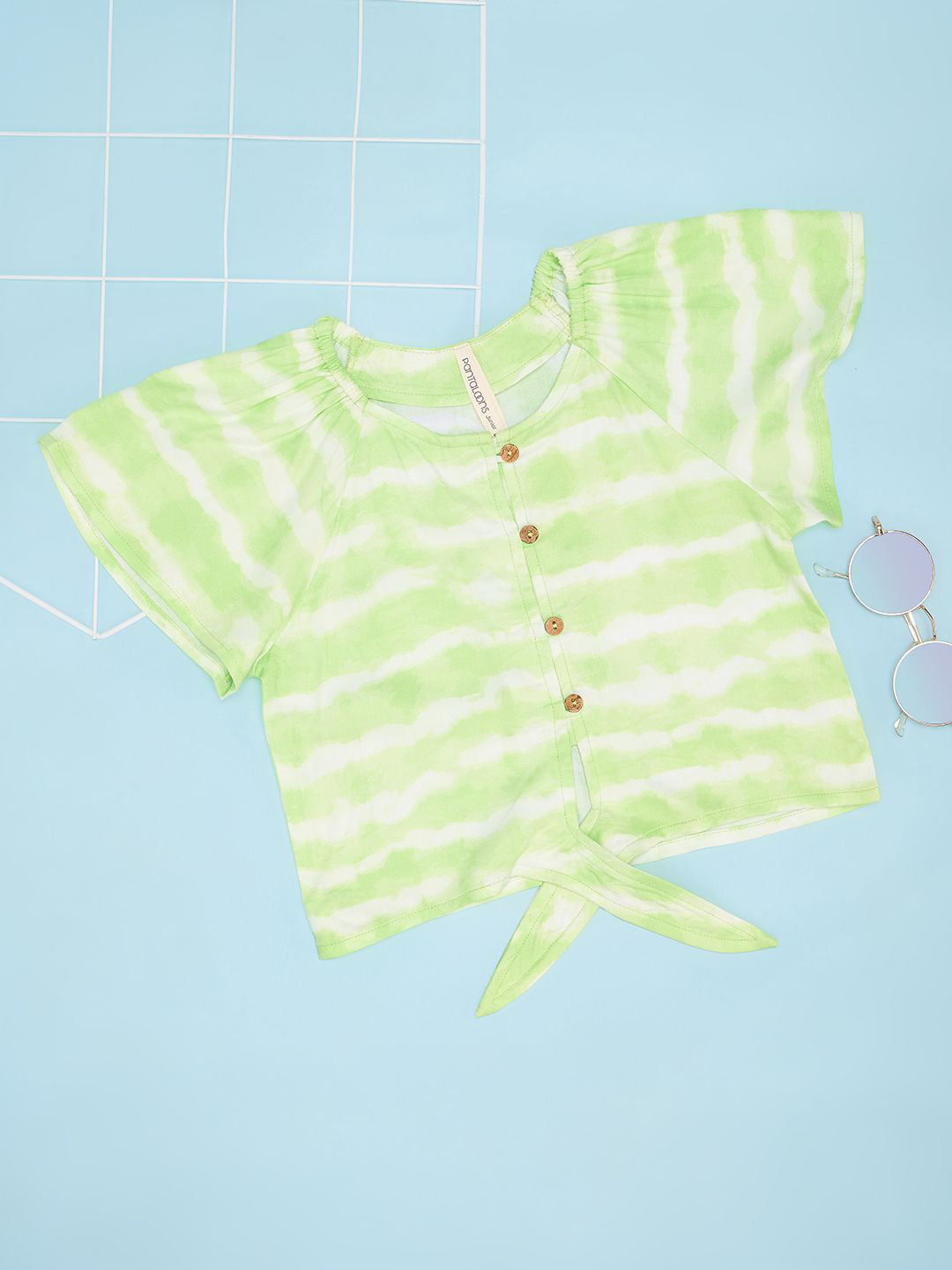 

Pantaloons Junior Girls Horizontal Stripes Striped Shirt Style Top, Green