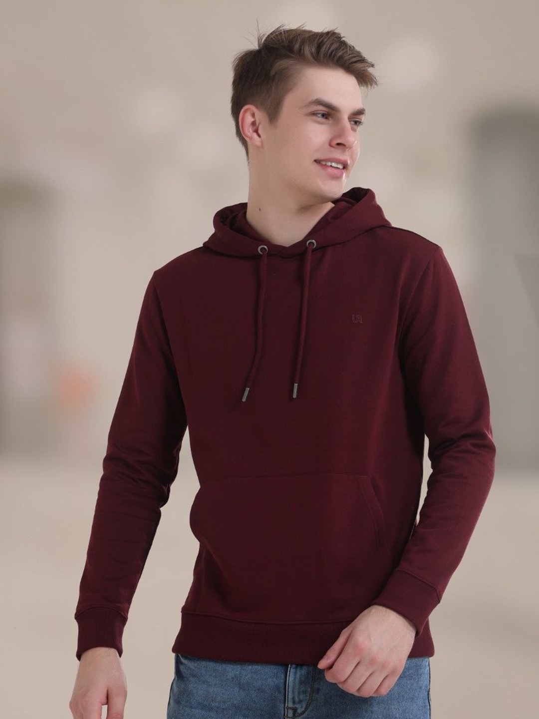 

TURMS Unisex Anti-Stain Anti-Odor Water Repellent Cotton Hooded Sweatshirt, Burgundy