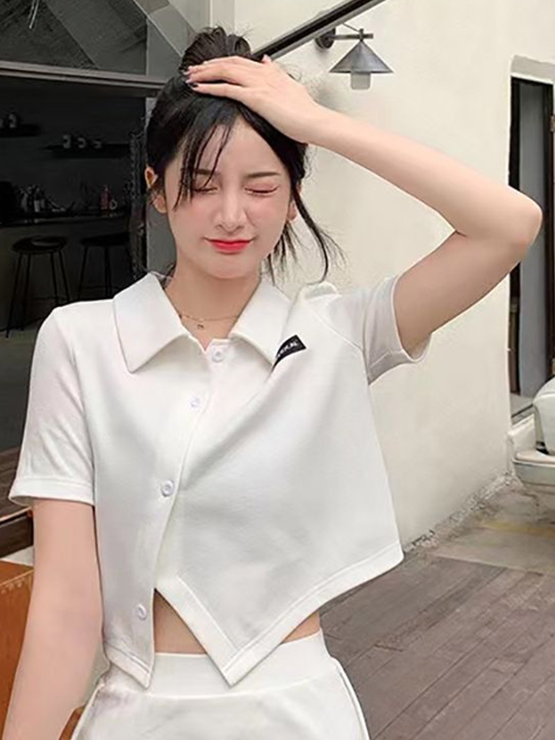 

StyleCast x Revolte Women Crop Shirt Style Top, White