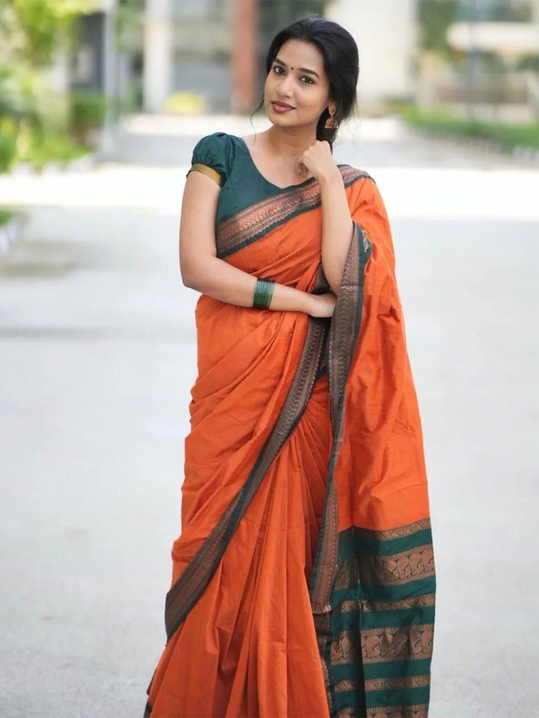 

Upalksh Woven Design Border Zari Jamdani Saree, Orange