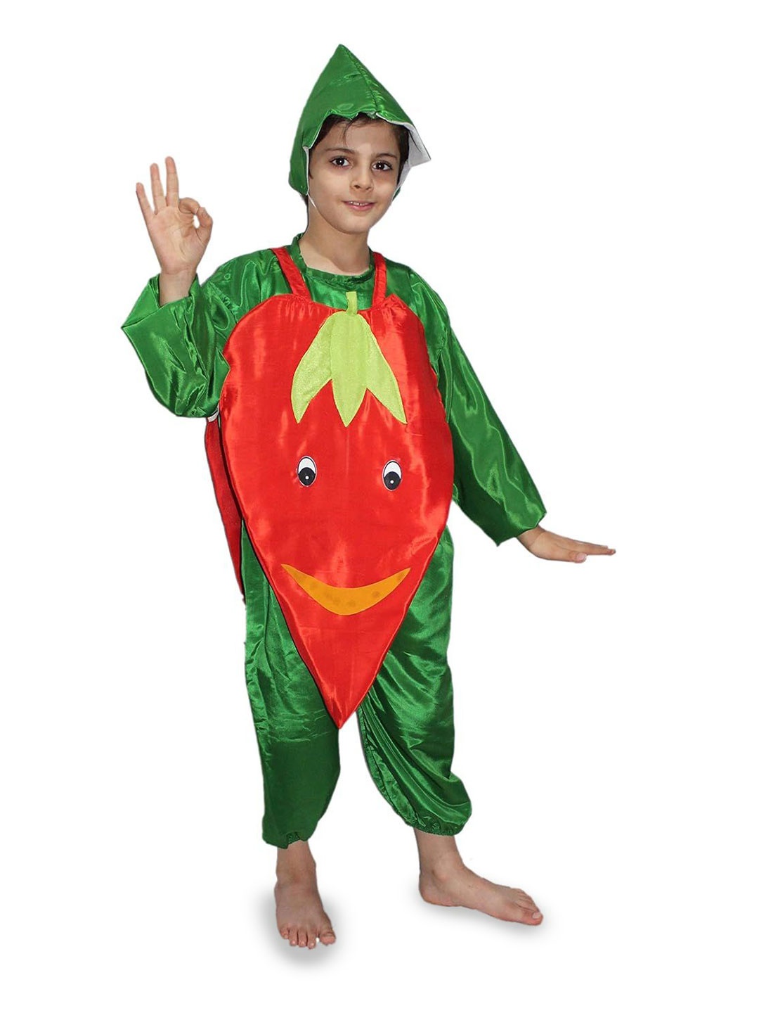 

Kaku Fancy Dresses Kids Red Chilly Vegetables Costume Set