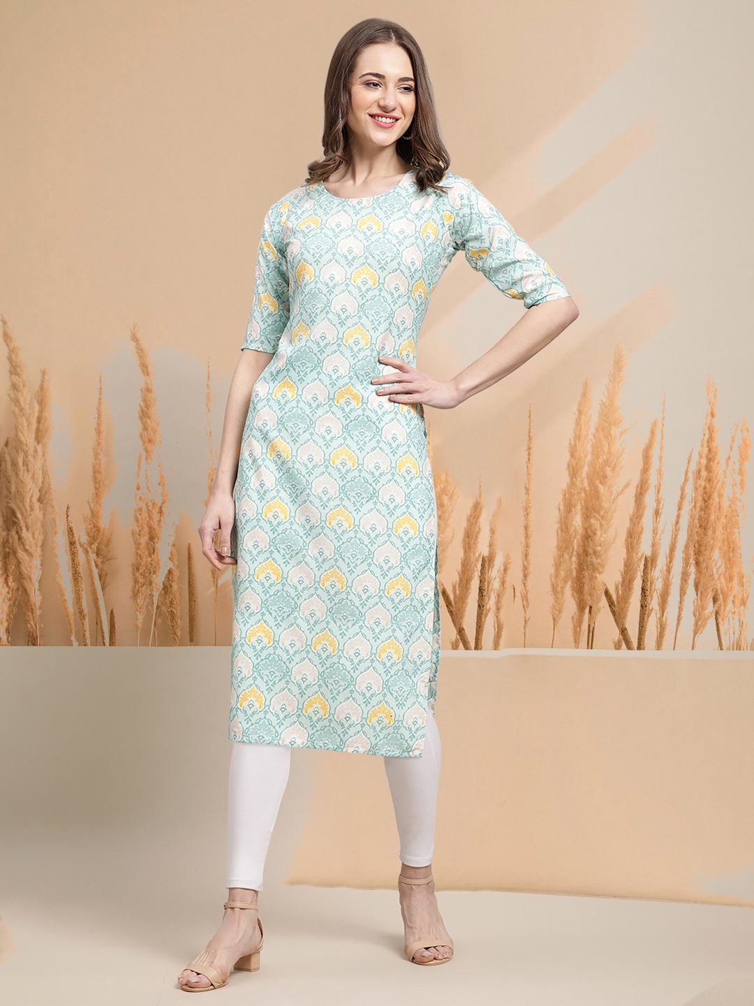 

7Threads Selection Of 6 Ethnic Motifs Printed Round Neck Straight Kurta With Trousers, Multi