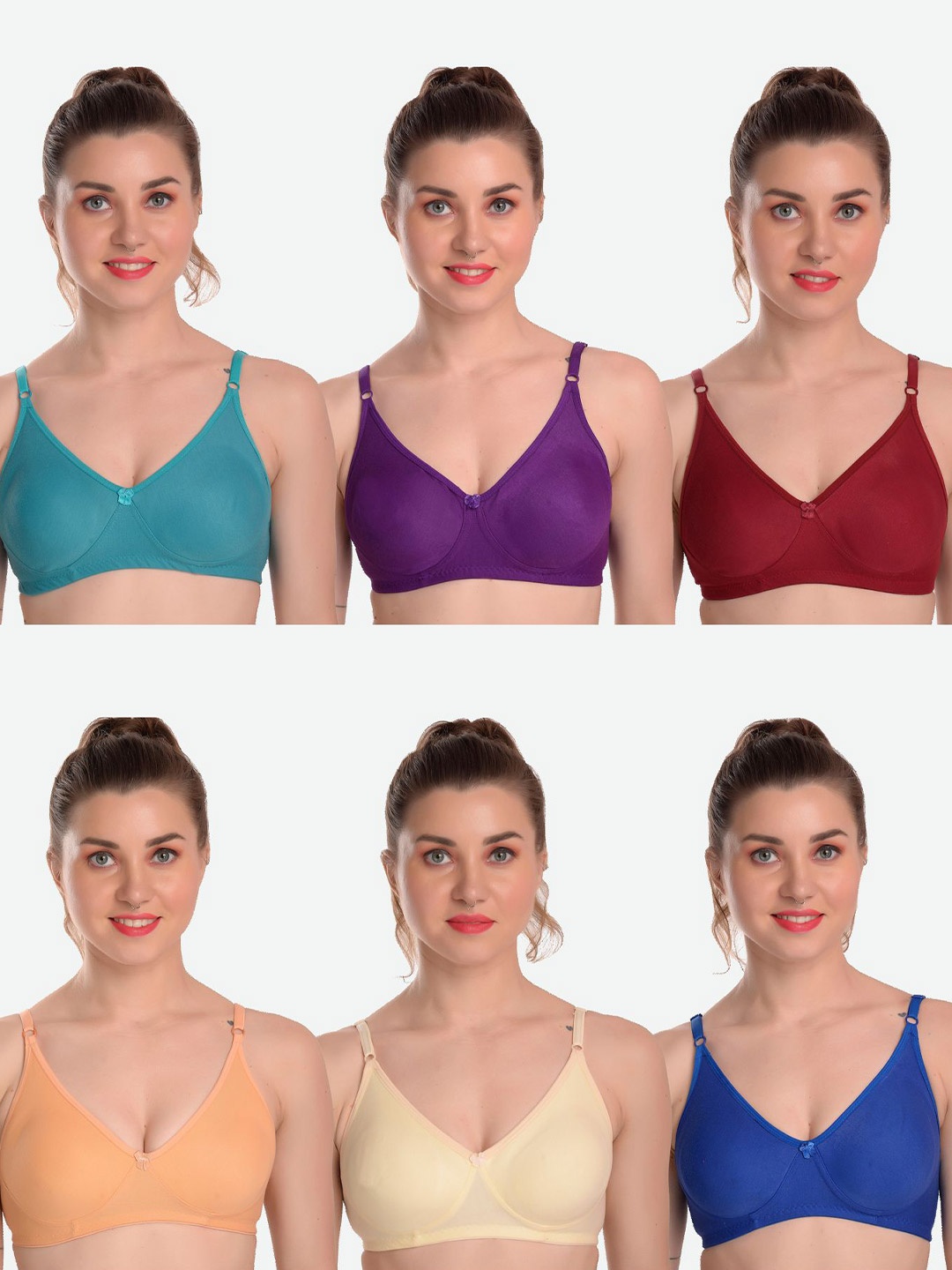 

MiEstilo Pack of 6 Non-Padded Seamless T-Shirt Bra, Violet