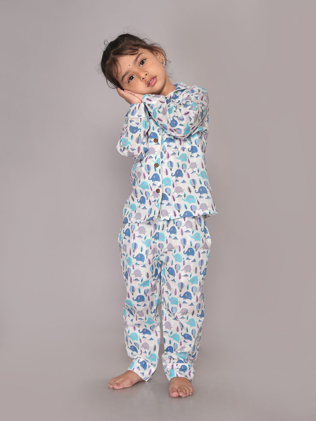 

BLOCKS OF INDIA Kids Conversational Printed Pure Cotton Night suit, Blue