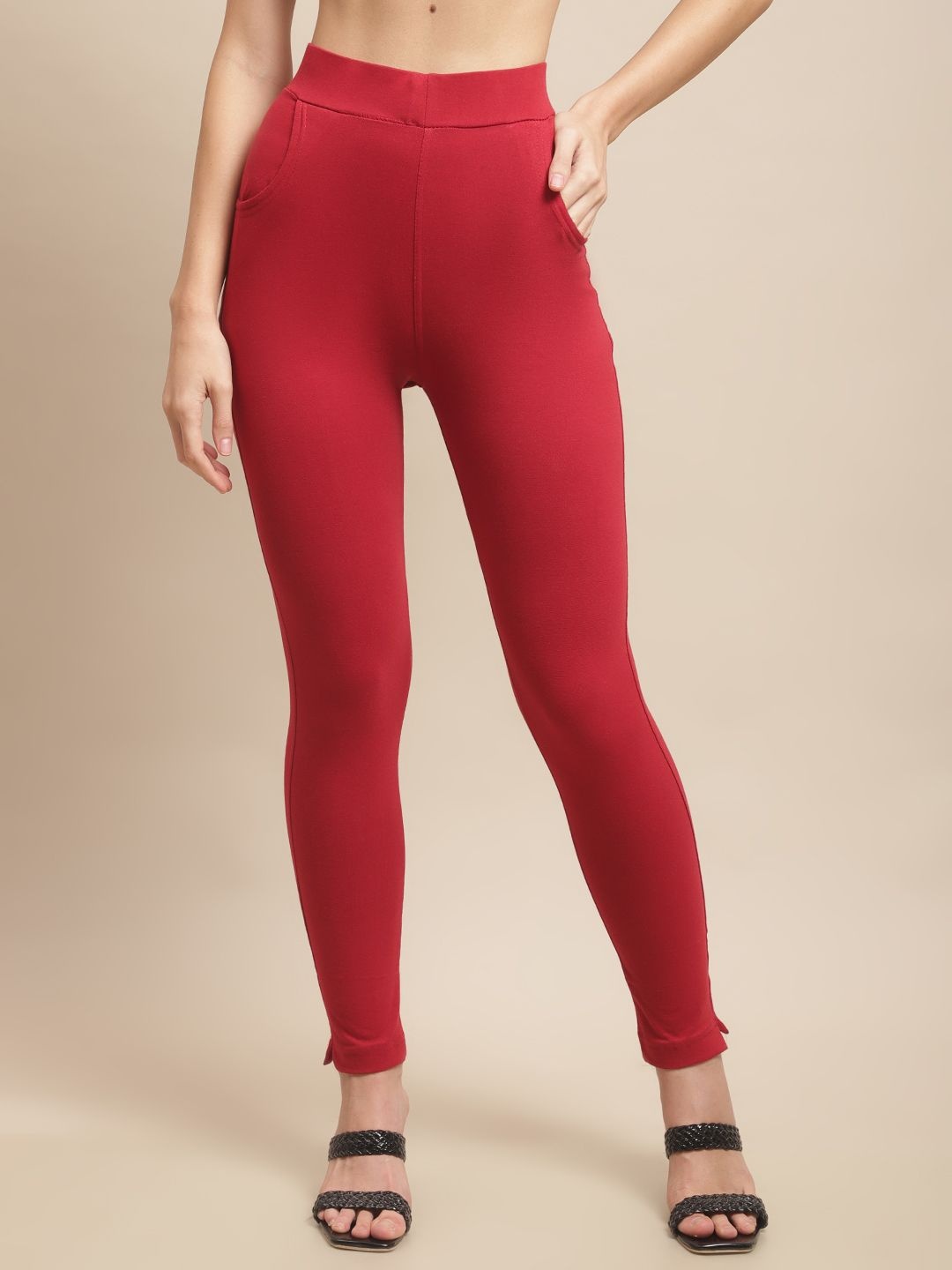 

Valles365 by S.C. Women Cotton Ankle Length Legging With Pockets, Maroon