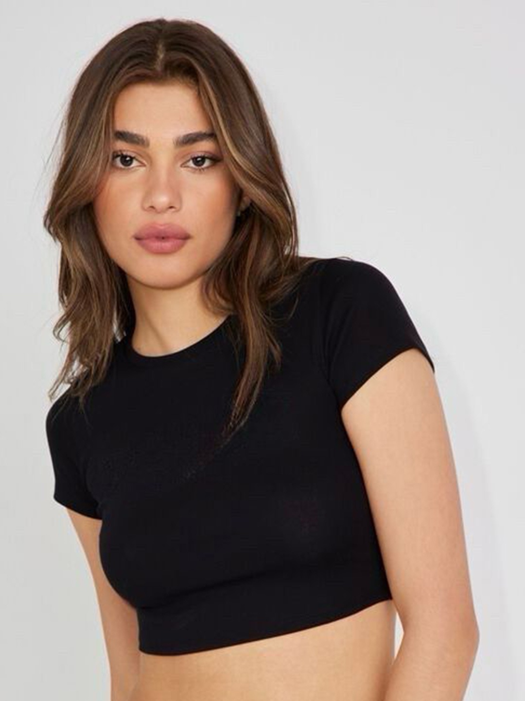 

sollobell Women Cotton Fitted Crop Top, Black