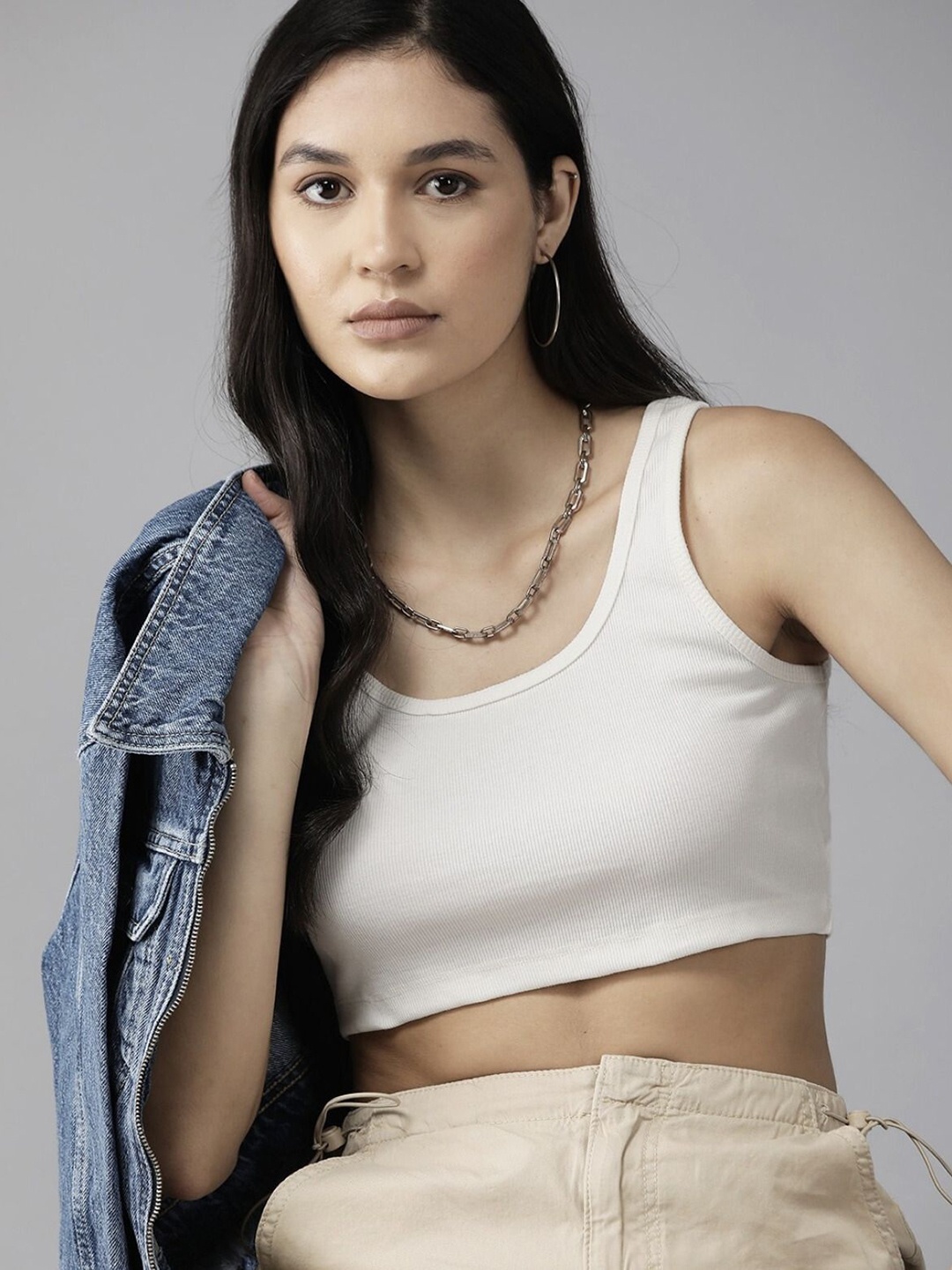 

sollobell Women Cotton Fitted Crop Top, White