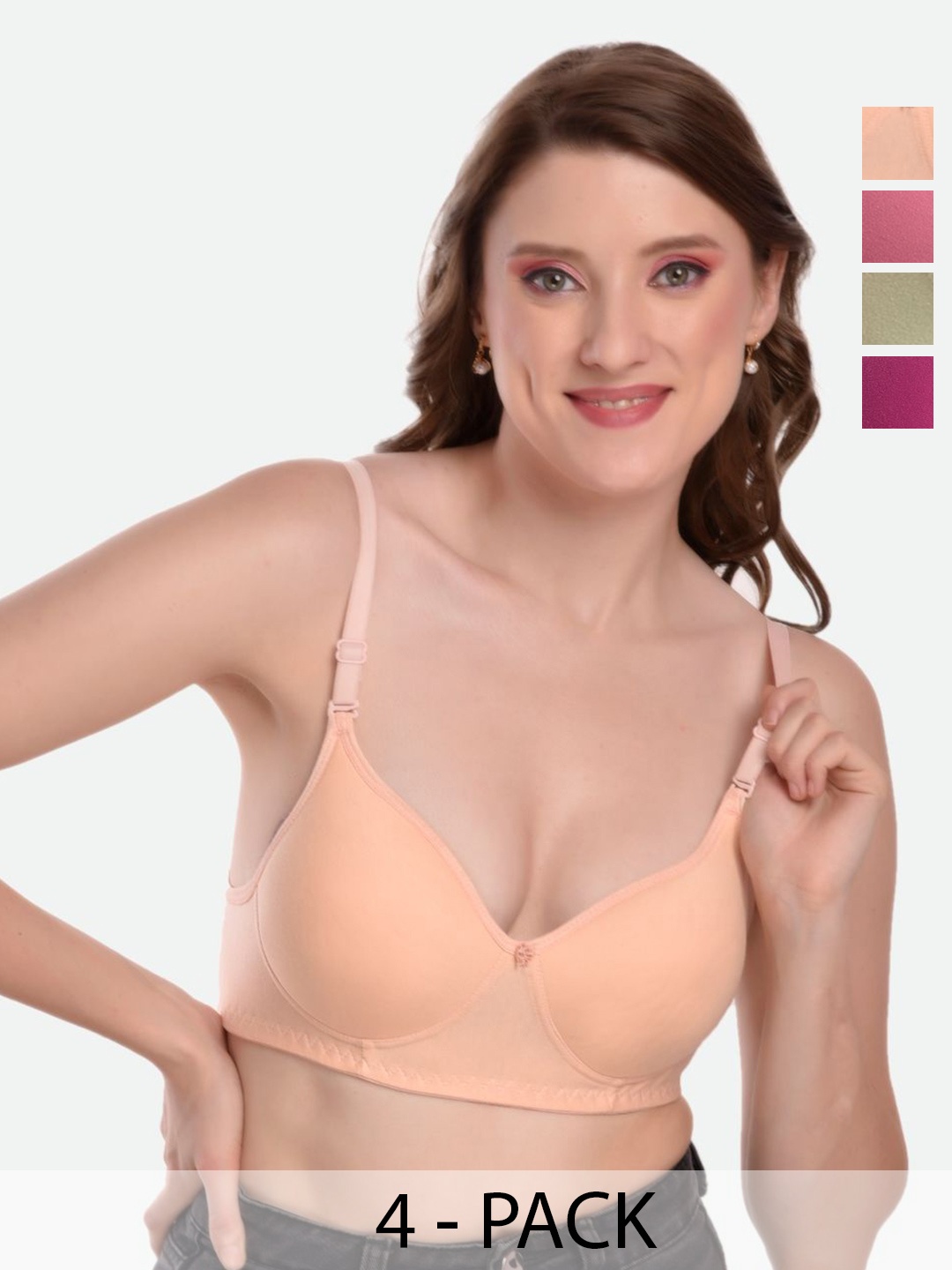 

MiEstilo Women Pack Of 4 Full Coverage Lightly Padded Bra, Pink