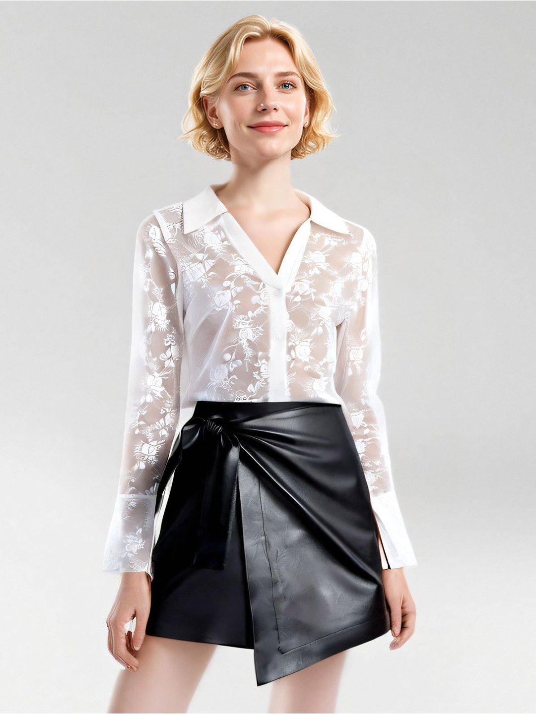 

StyleCast x Revolte Women Self Design Shirt Style Top, White