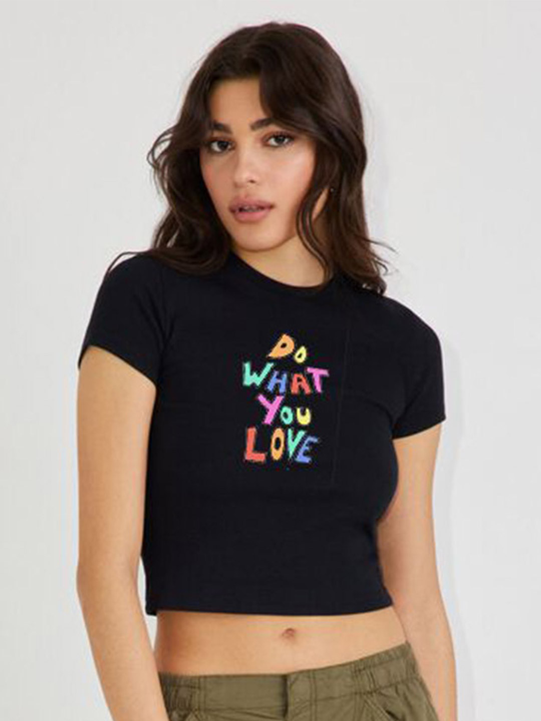 

sollobell Print Cotton Tank Crop Top, Black