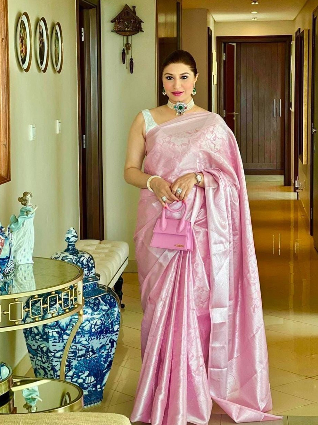 

Upalksh Ethnic Motifs Woven Design Zari Pure Cotton Patola Saree, Pink