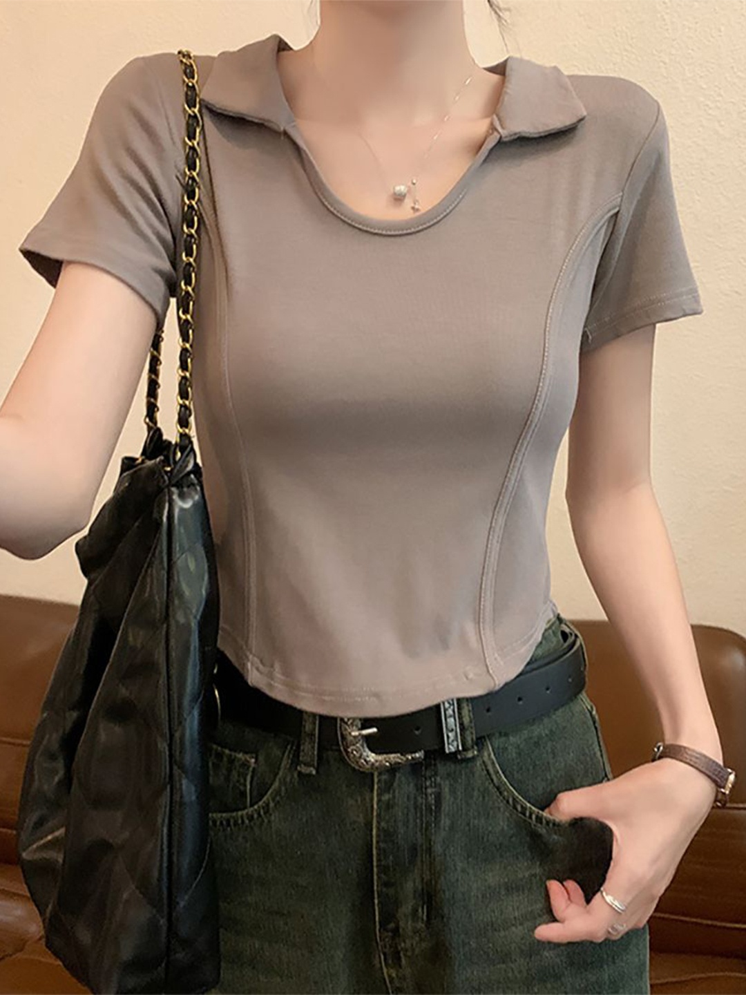 

StyleCast x Revolte Shirt Collar Top, Grey