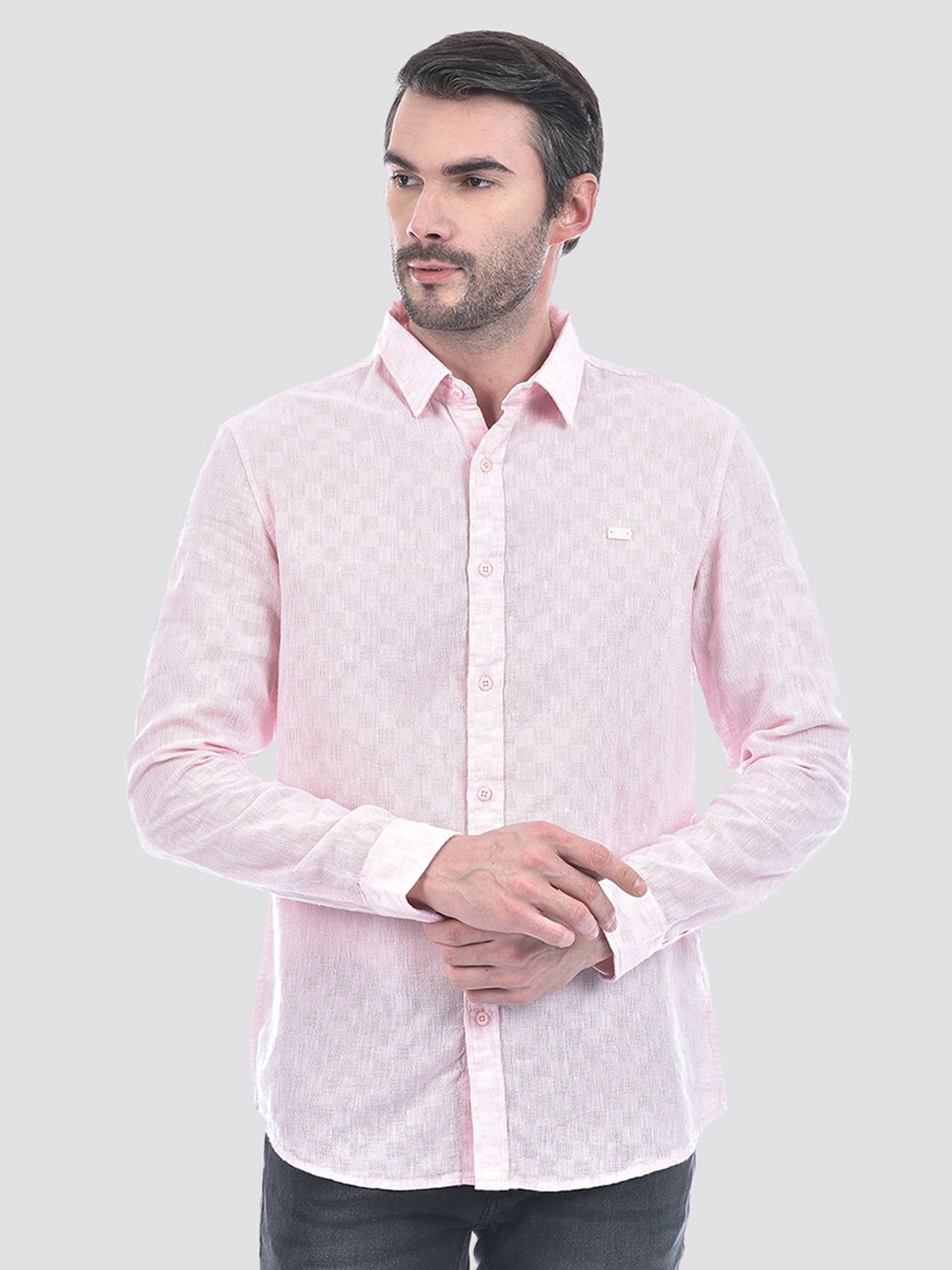

Jack & Jones Men Spread Collar Textured Casual Shirt, Pink