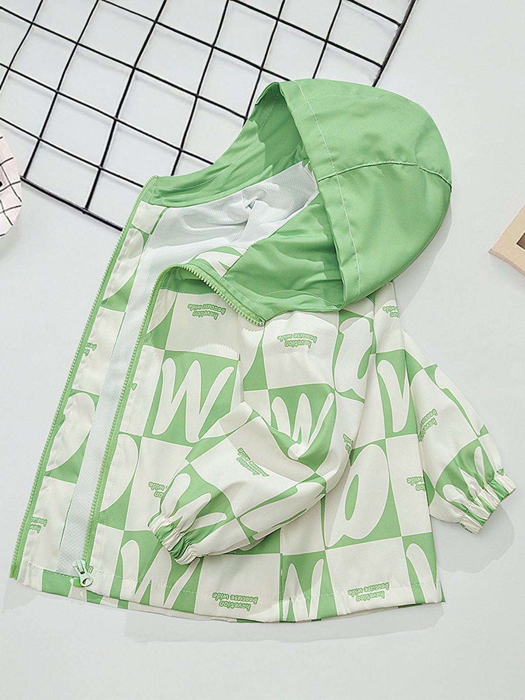 

Xsole Unisex Kids Hooded Graphic Printed Open Front Jacket, Green