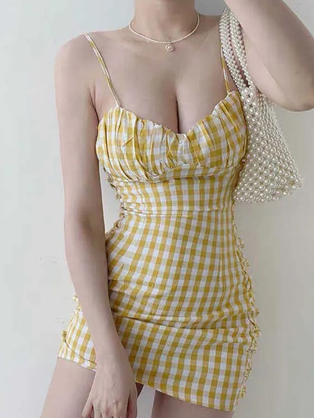 

LULU & SKY Checked Bodycon Mini Dress, Yellow