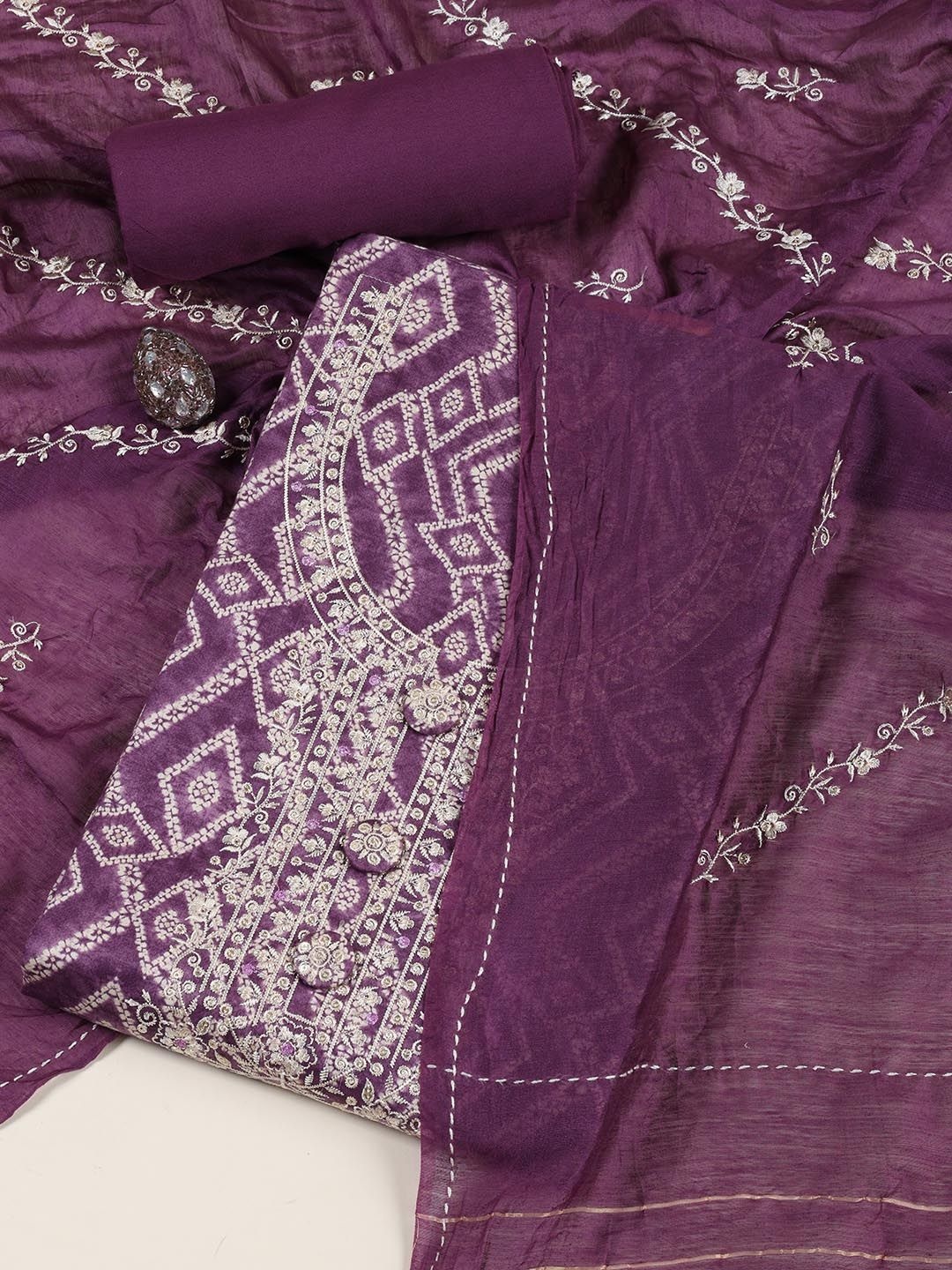 

Meena Bazaar Printed Unstitched Dress Material, Purple