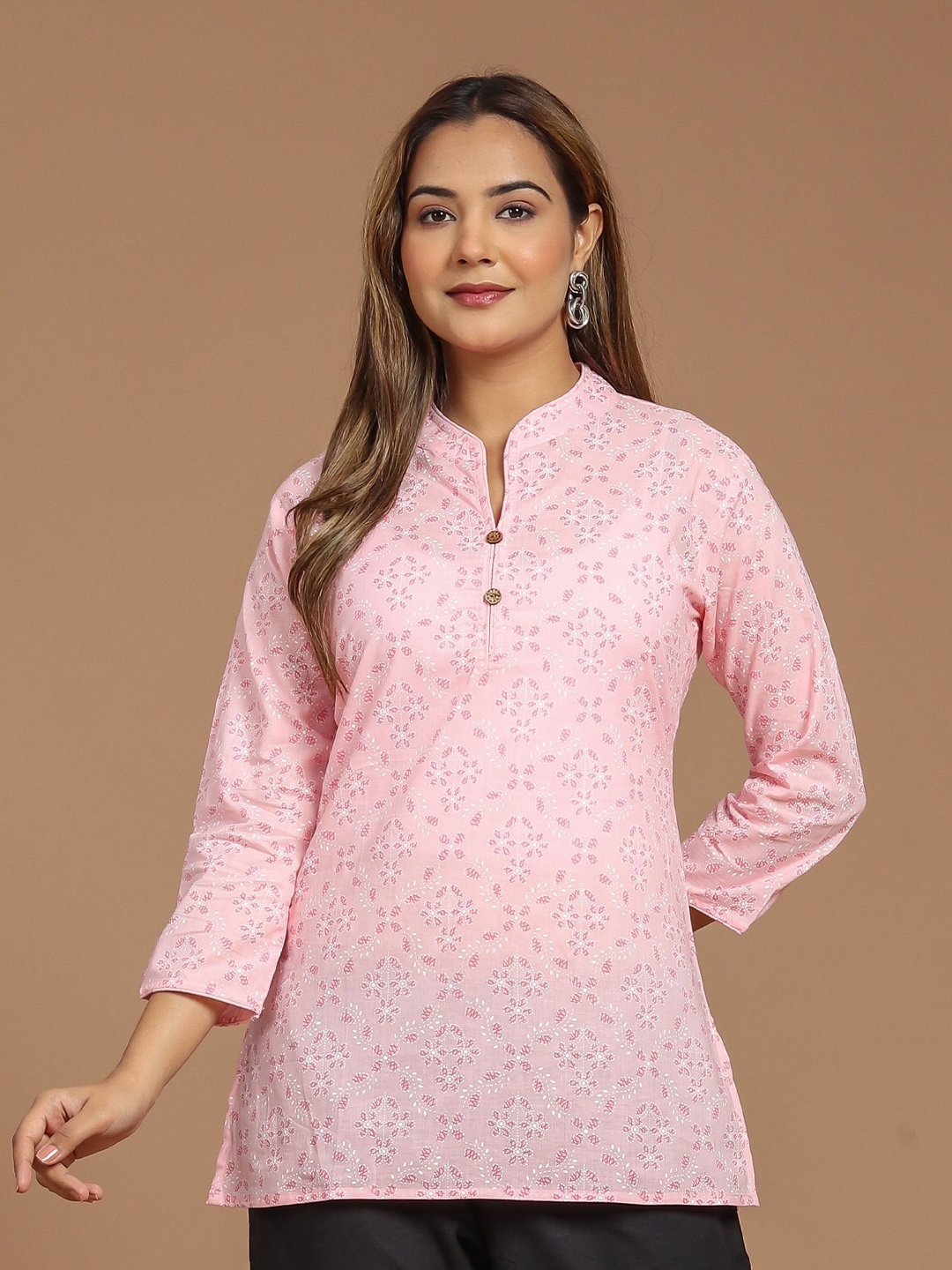 

Cotton Curio Ethnic Motifs Printed Pure Cotton Kurti, Pink