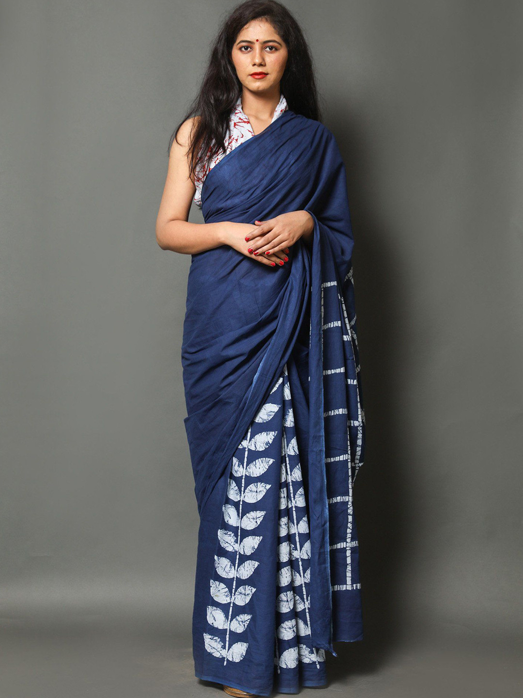 

Craft Musium Floral Pure Cotton Bagru Saree, Blue