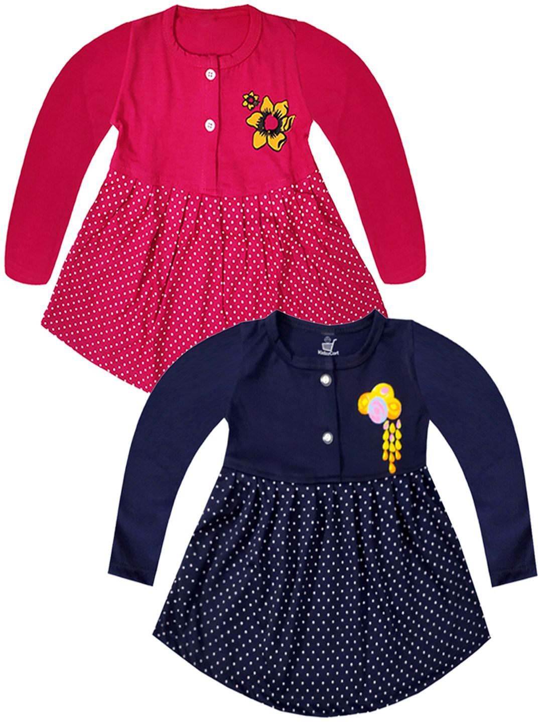 

KidzzCart Girls Pack of 2 Polka Dot Printed Cotton Fit & Flare Dress, Red
