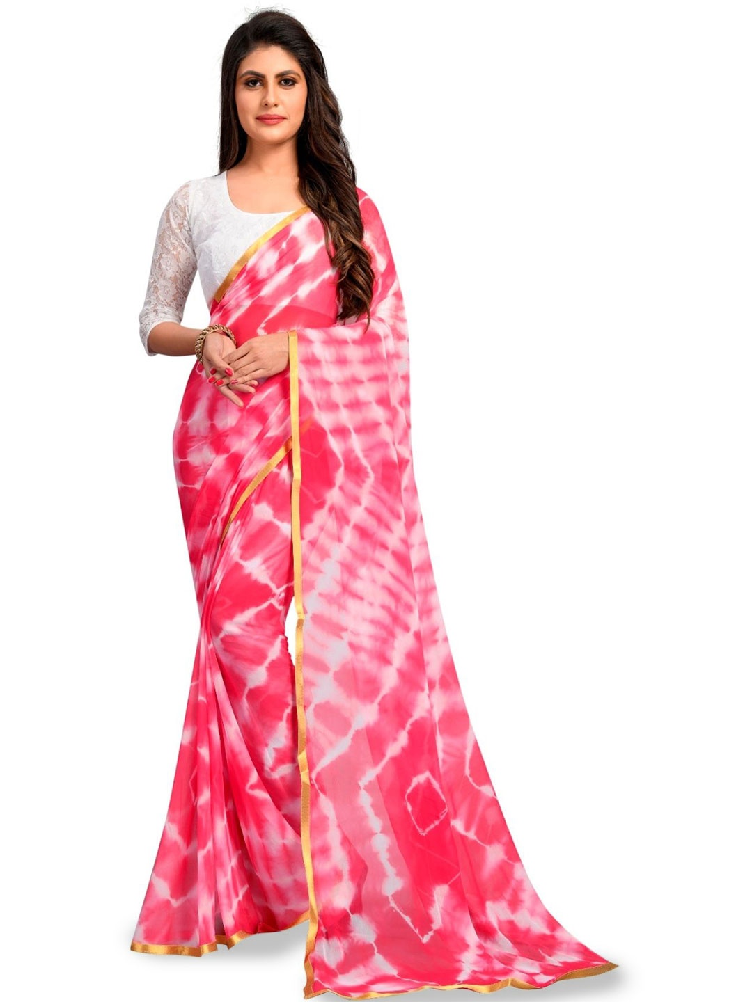 

Aika Tie and Dye Banarasi Saree, Pink