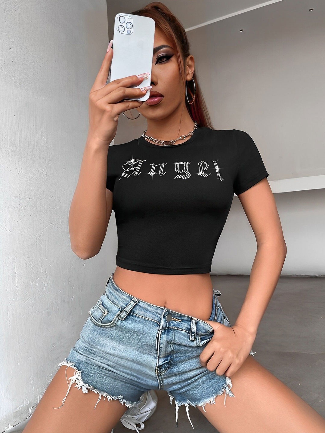 

sollobell Print Cotton Crop Top, Black