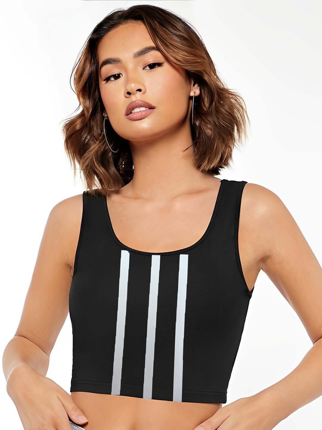 

sollobell Women Printed Cotton Tank Crop Top, Black