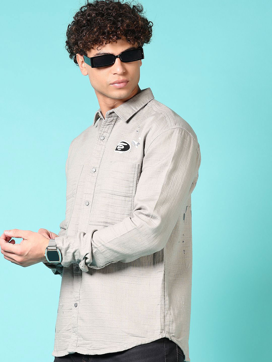 

V-Mart Men Graphic Printed Spread Collar Casual Shirt, Grey