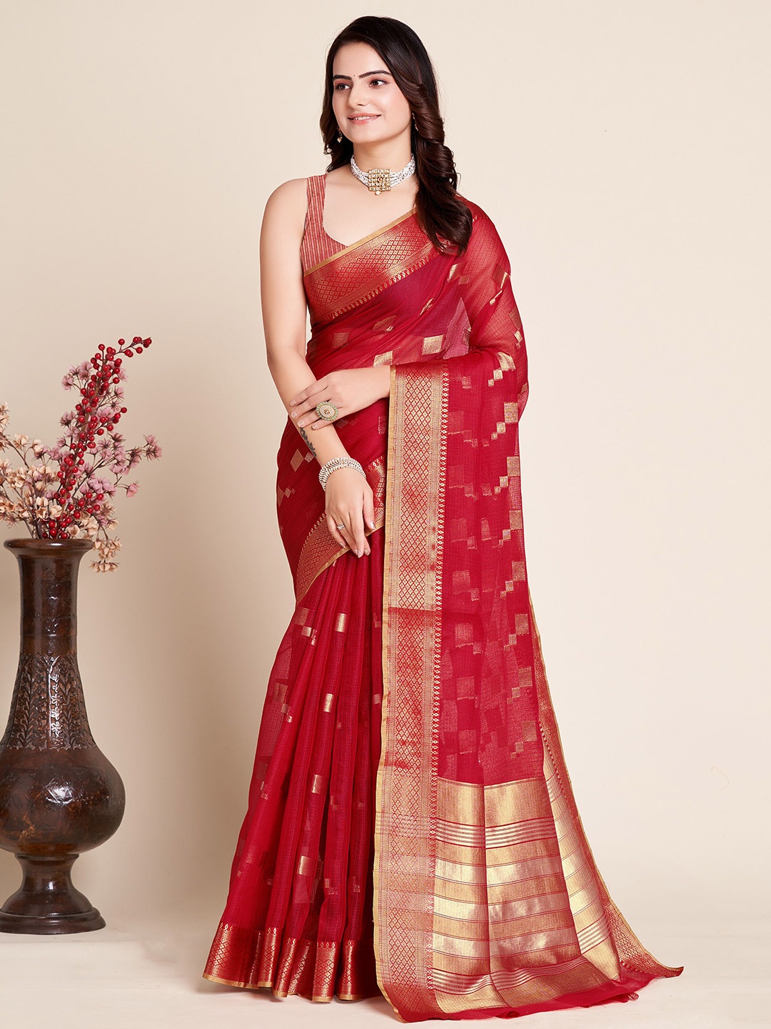 

Upalksh Woven Design Zari Banarasi Saree, Red