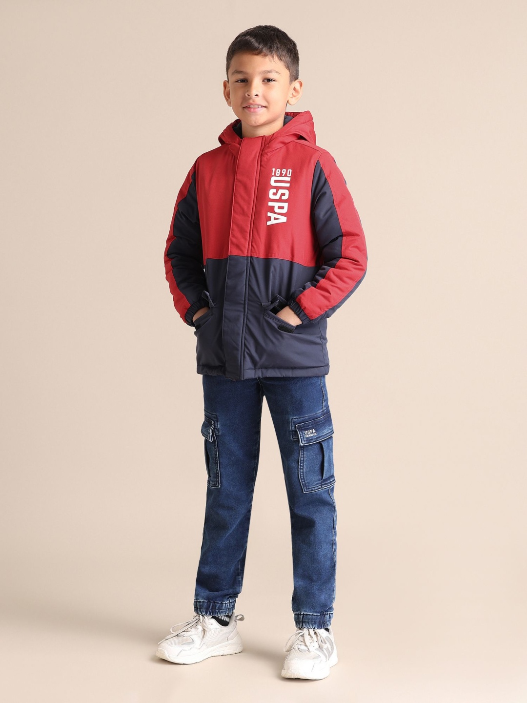 

U.S. Polo Assn. Kids Boys Hooded Colourblocked Casual Bomber Jacket, Red